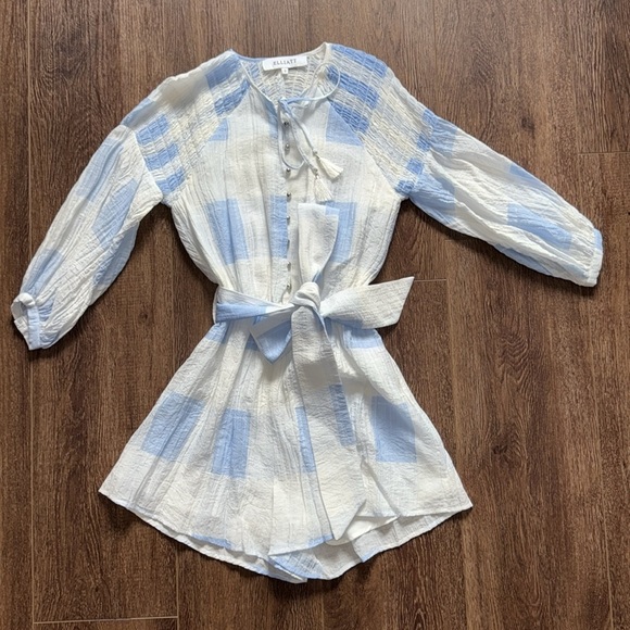 Elliatt Jasmine Plaid Button Front Tie Waist Sleeved Romper Playsuit - Picture 3 of 15